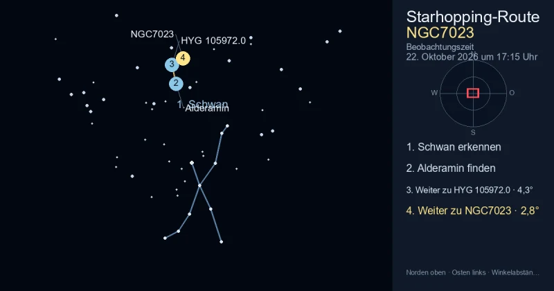 So findest du NGC7023 mithilfe von Schwan