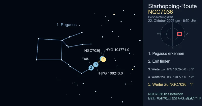 So findest du NGC7036 mithilfe von Pegasus