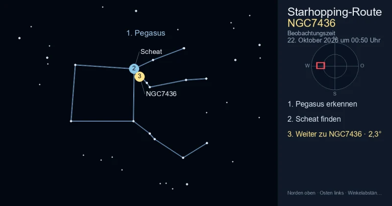 So findest du NGC7436 mithilfe von Pegasus