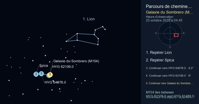 Comment trouver Galaxie du Sombrero (M104) avec Lion