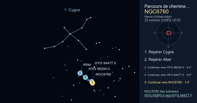 Comment trouver NGC6760 avec Cygne