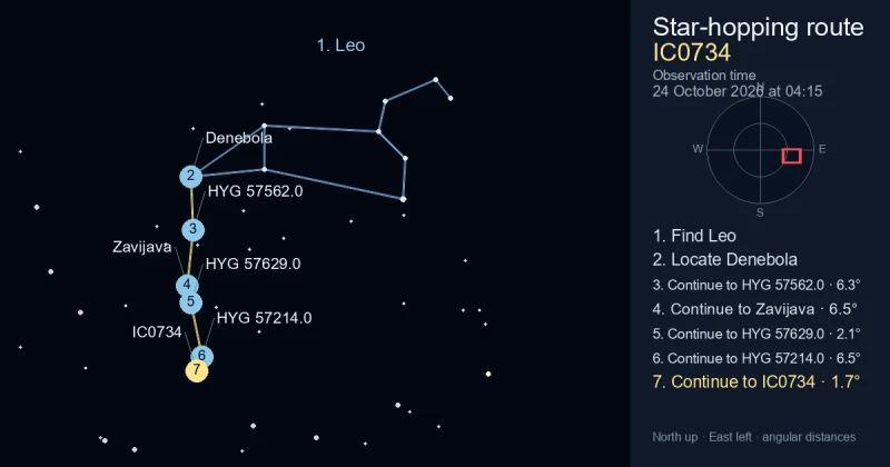 How to find IC0734 using Leo