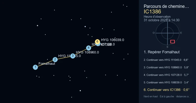 Trouver IC1386 depuis Fomalhaut