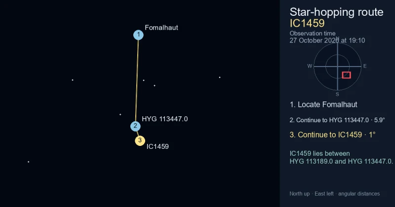 How to find IC1459 from Fomalhaut