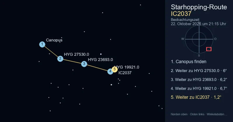 IC2037 von Canopus aus finden