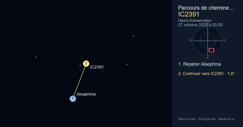 Trouver IC2391 depuis Alsephina
