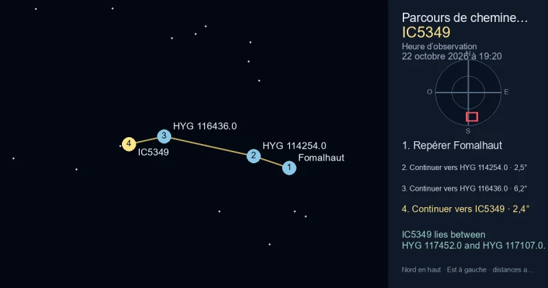 Trouver IC5349 depuis Fomalhaut