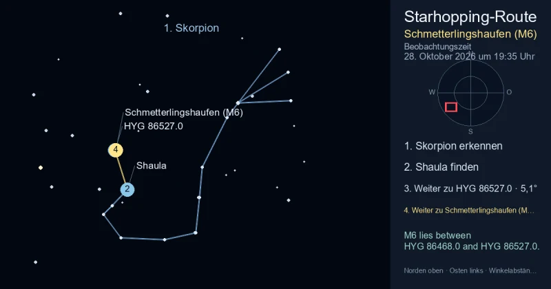 So findest du Schmetterlingshaufen (M6) mithilfe von Skorpion