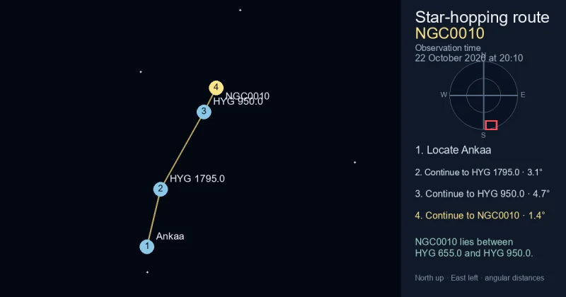 How to find NGC0010 from Ankaa