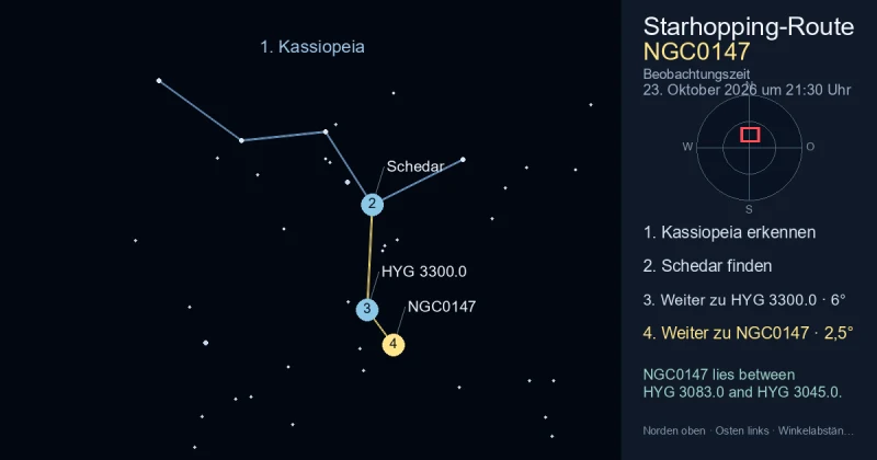 So findest du NGC0147 mithilfe von Kassiopeia