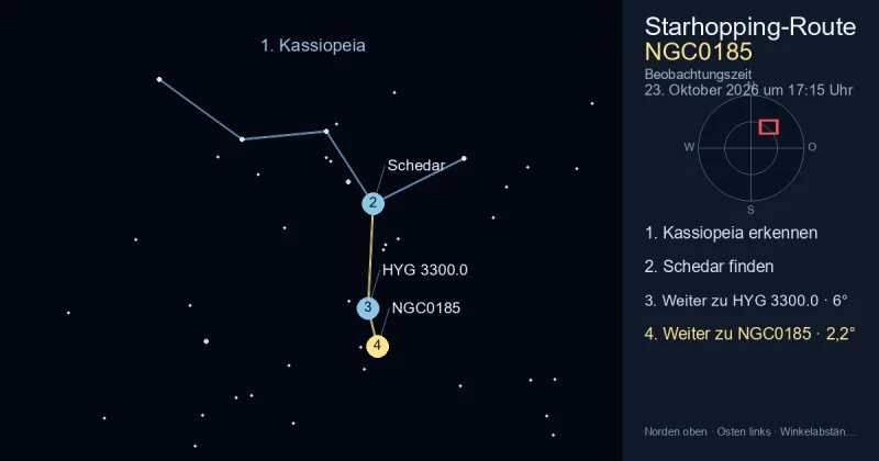 So findest du NGC0185 mithilfe von Kassiopeia