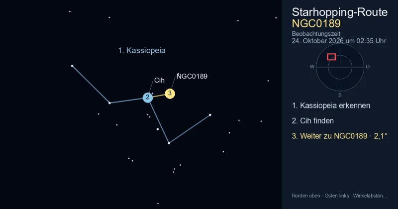 So findest du NGC0189 mithilfe von Kassiopeia