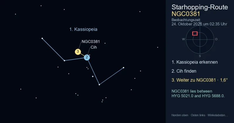So findest du NGC0381 mithilfe von Kassiopeia