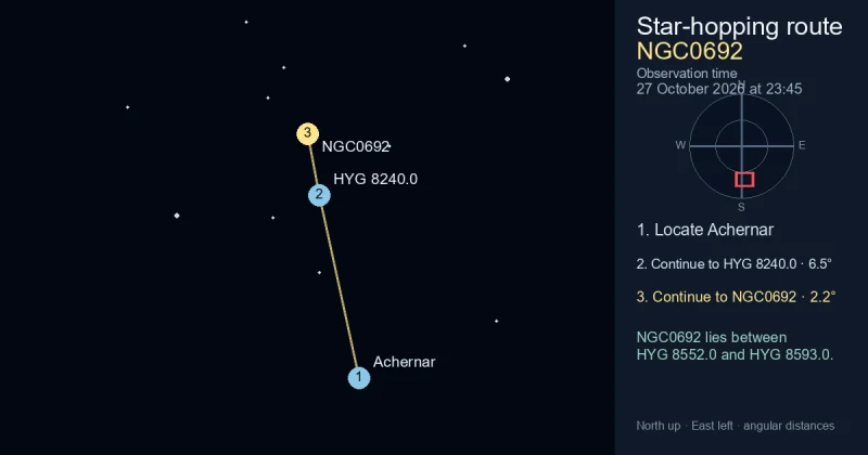 How to find NGC0692 from Achernar