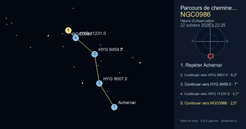 Trouver NGC0986 depuis Achernar