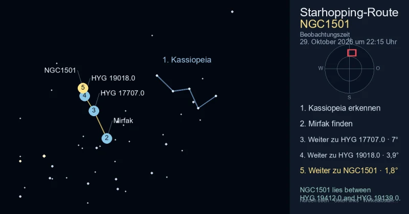 So findest du NGC1501 mithilfe von Kassiopeia