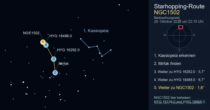 So findest du NGC1502 mithilfe von Kassiopeia