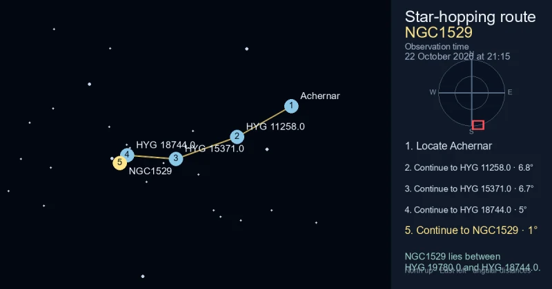How to find NGC1529 from Achernar