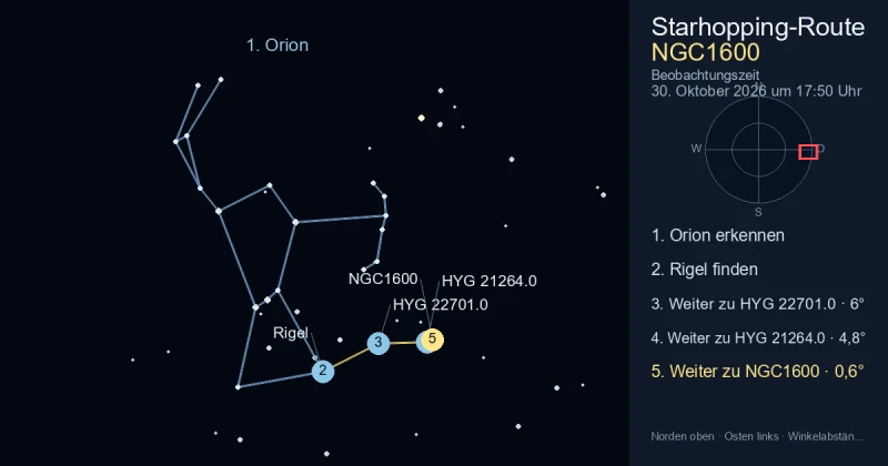 So findest du NGC1600 mithilfe von Orion