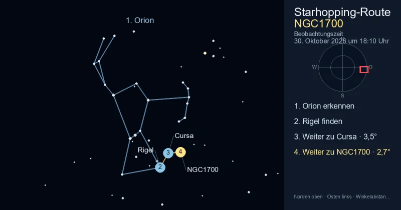 So findest du NGC1700 mithilfe von Orion
