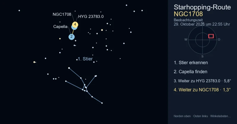 So findest du NGC1708 mithilfe von Stier