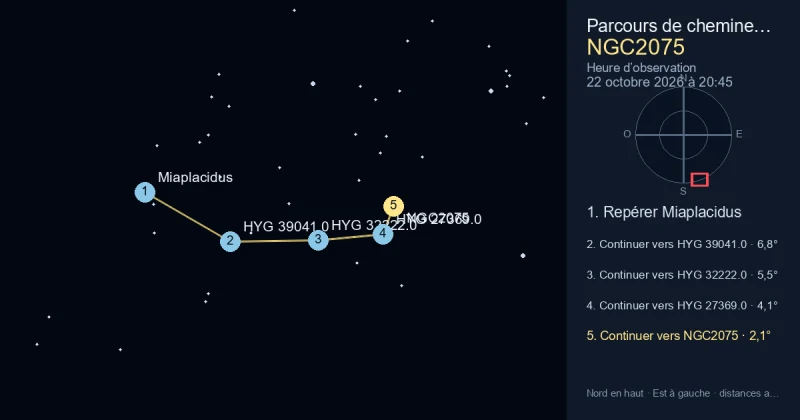 Trouver NGC2075 depuis Miaplacidus
