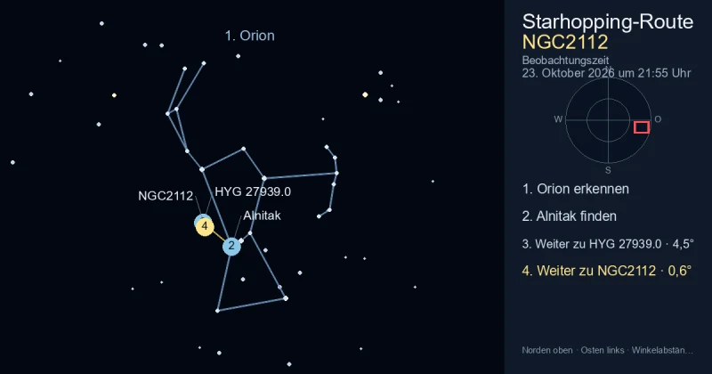 So findest du NGC2112 mithilfe von Orion