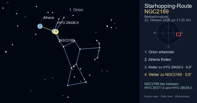 So findest du NGC2169 mithilfe von Orion