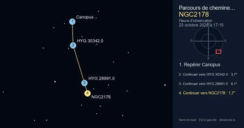 Trouver NGC2178 depuis Canopus