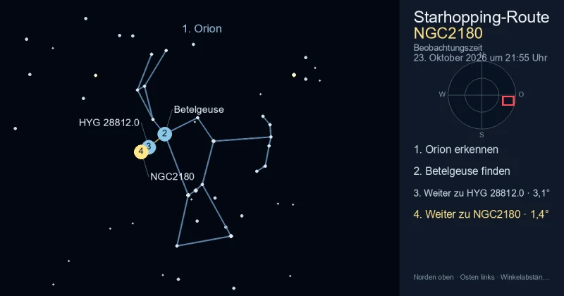 So findest du NGC2180 mithilfe von Orion