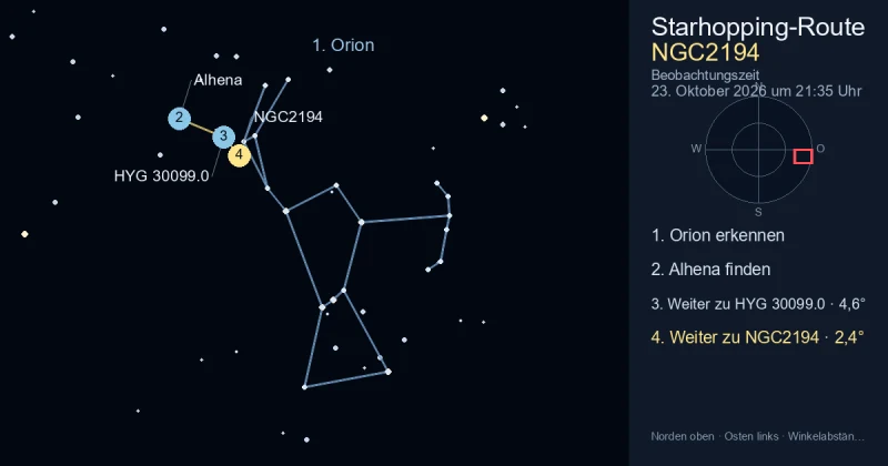 So findest du NGC2194 mithilfe von Orion