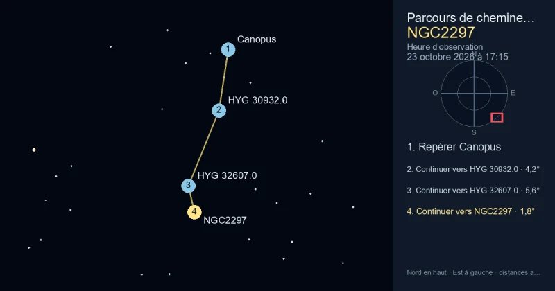 Trouver NGC2297 depuis Canopus