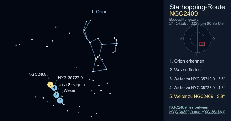So findest du NGC2409 mithilfe von Orion