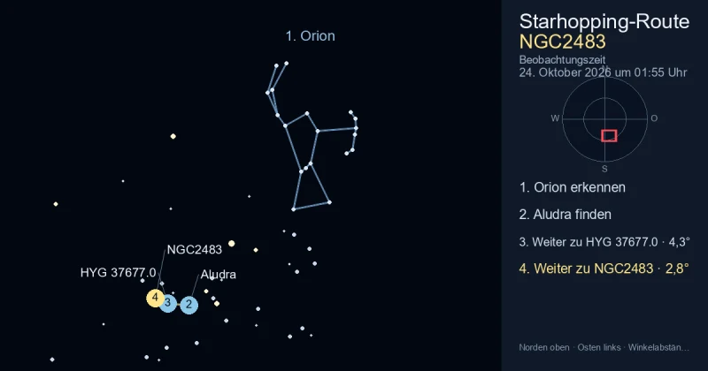 So findest du NGC2483 mithilfe von Orion