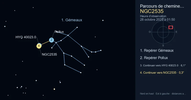 Comment trouver NGC2535 avec Gémeaux