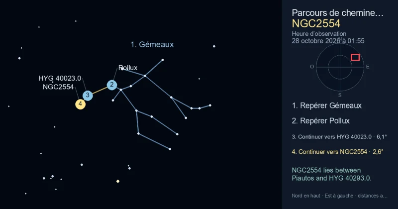 Comment trouver NGC2554 avec Gémeaux