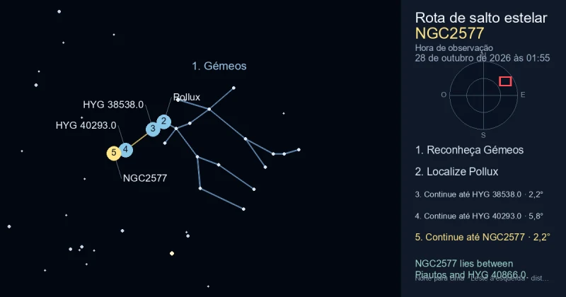 Como encontrar NGC2577 usando Gémeos