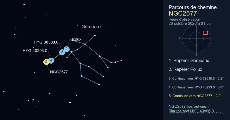 Comment trouver NGC2577 avec Gémeaux