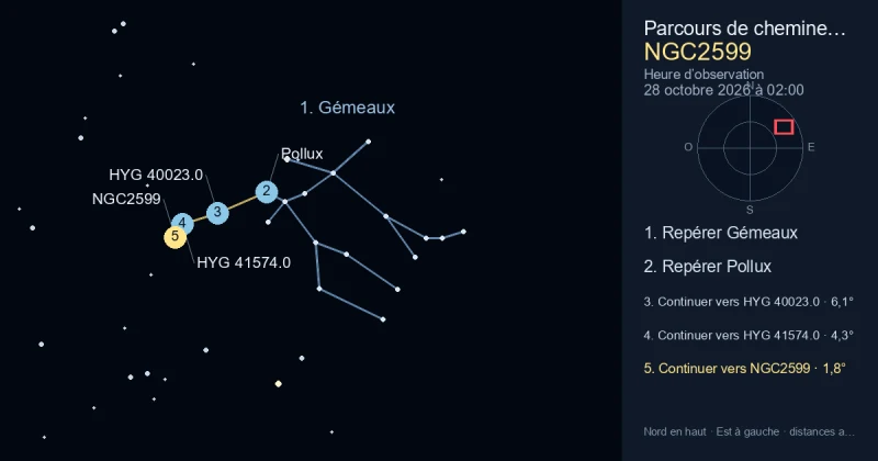 Comment trouver NGC2599 avec Gémeaux