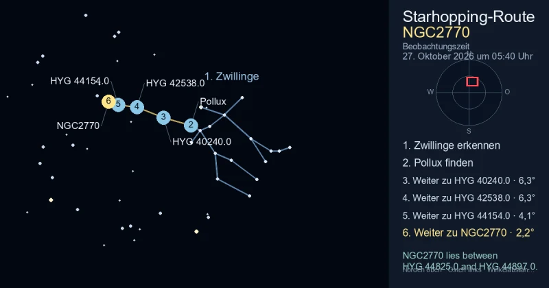 So findest du NGC2770 mithilfe von Zwillinge