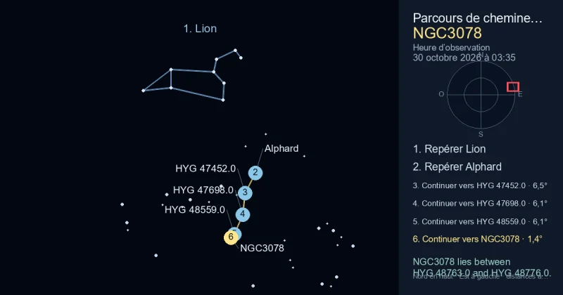 Comment trouver NGC3078 avec Lion