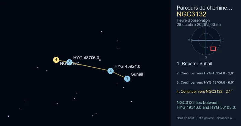 Trouver NGC3132 depuis Suhail