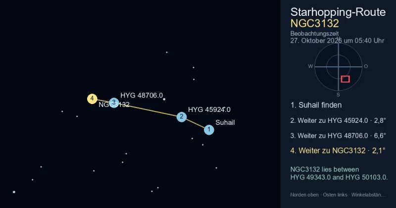 NGC3132 von Suhail aus finden