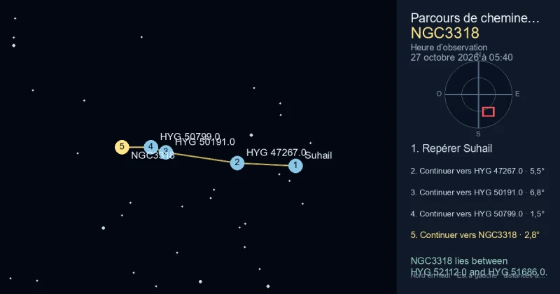 Trouver NGC3318 depuis Suhail
