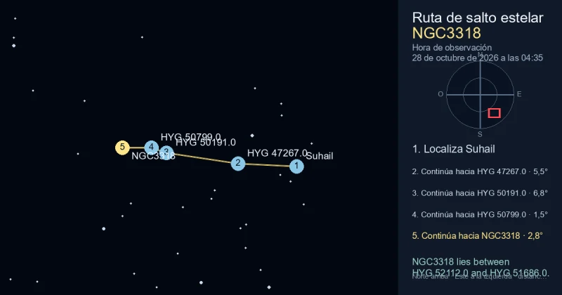 Cómo encontrar NGC3318 desde Suhail