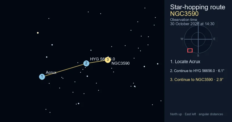 How to find NGC3590 from Acrux
