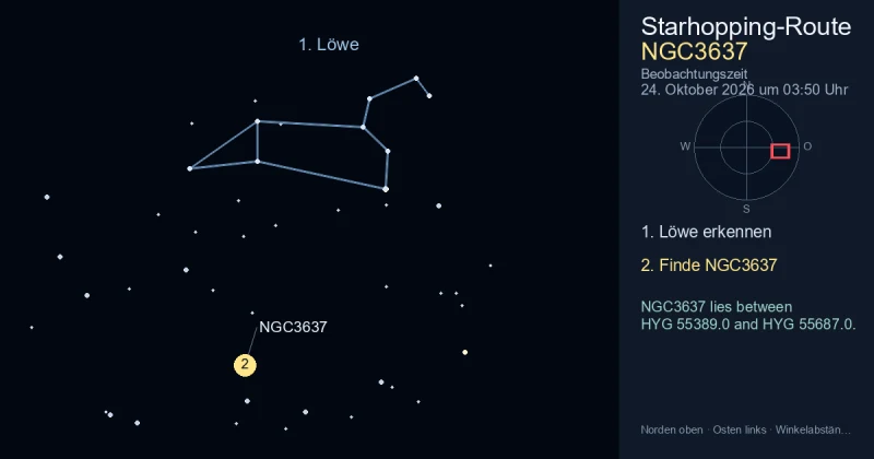 So findest du NGC3637 mithilfe von Löwe