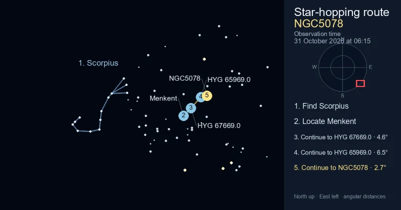 How to find NGC5078 using Scorpius