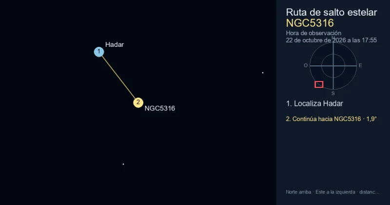 Cómo encontrar NGC5316 desde Hadar
