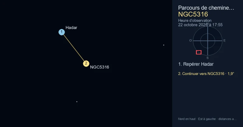 Trouver NGC5316 depuis Hadar